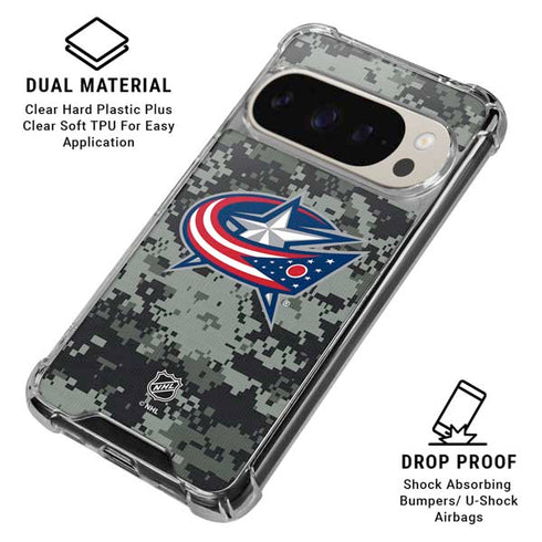 NHL Columbus Blue Jackets Camo Pixel 9/9 Pro Clear Case